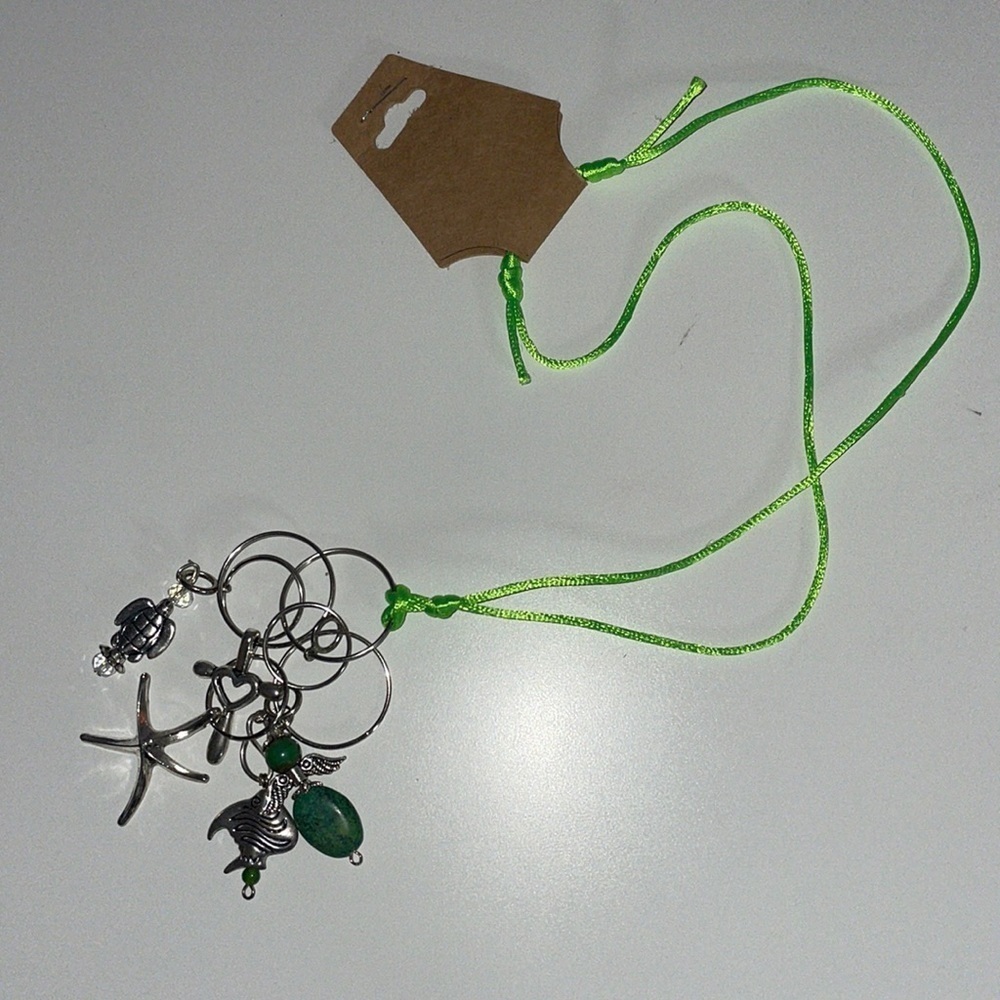 Lanyard long keychain necklace. Ocean themed green